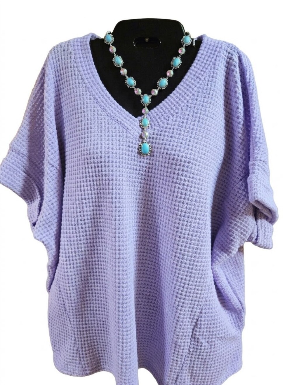 Andree Lavender V-Neck Waffle Knit Women's Sweater - Relaxed Fit NWOT
